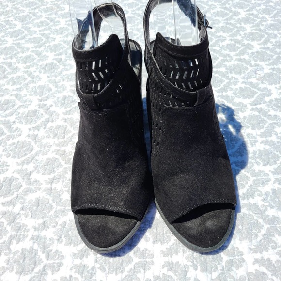 American Eagle Weldon Caged Block Heel Sandal Shoes Black Suede Size 6.5 - Picture 2 of 12